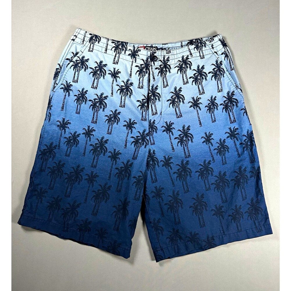 Chaps Ralph Lauren Men's Blue Palm Tree Print Cotton Flat Front Shorts L
